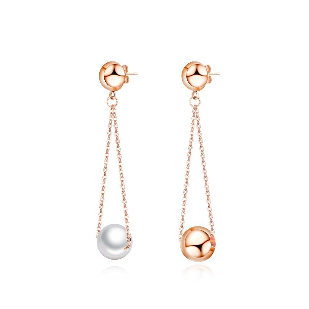 Simple and Sweet Plated Rose Gold Geometric Pearl Titanium Steel Earrings - Glamorousky