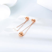 Load image into Gallery viewer, Simple and Sweet Plated Rose Gold Geometric Pearl Titanium Steel Earrings - Glamorousky