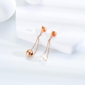 Simple and Sweet Plated Rose Gold Geometric Pearl Titanium Steel Earrings - Glamorousky