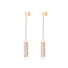 Load image into Gallery viewer, Fashion Temperament Plated Rose Gold Geometric Rectangular Tassel Titanium Steel Earrings with Cubic Zircon - Glamorousky