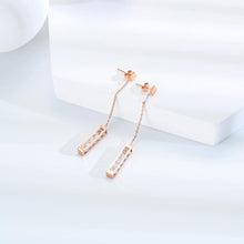 Load image into Gallery viewer, Fashion Temperament Plated Rose Gold Geometric Rectangular Tassel Titanium Steel Earrings with Cubic Zircon - Glamorousky
