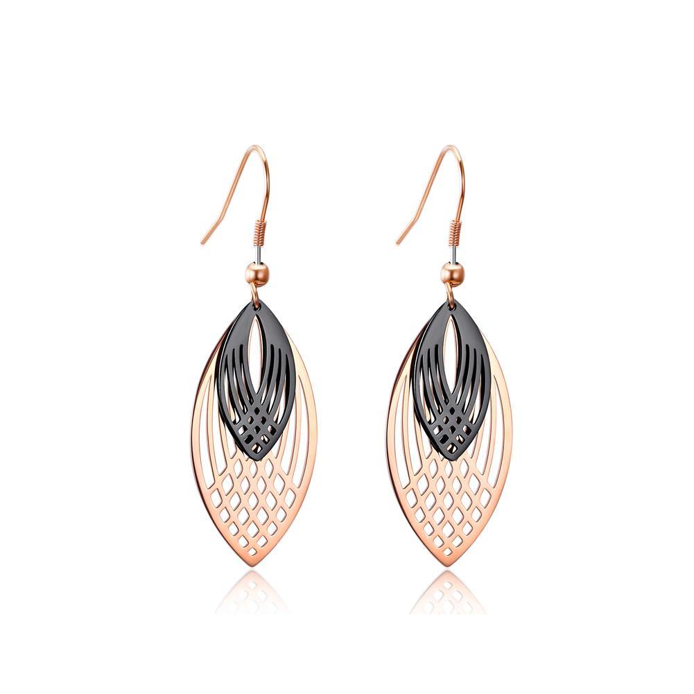 Simple and Fashion Plated Rose Gold Hollow Leaves Titanium Steel Earrings - Glamorousky