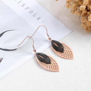 Simple and Fashion Plated Rose Gold Hollow Leaves Titanium Steel Earrings - Glamorousky