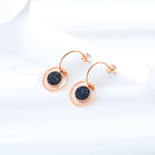 Load image into Gallery viewer, Simple and Fashion Plated Rose Gold Titanium Steel Geometric Round Earrings with Blue Cubic Zircon - Glamorousky