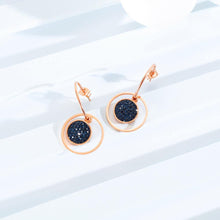Load image into Gallery viewer, Simple and Fashion Plated Rose Gold Titanium Steel Geometric Round Earrings with Blue Cubic Zircon - Glamorousky