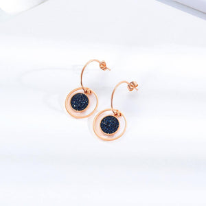 Simple and Fashion Plated Rose Gold Titanium Steel Geometric Round Earrings with Blue Cubic Zircon - Glamorousky