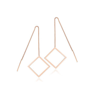 Simple and Fashion Plated Rose Gold Geometric Diamond Tassel Titanium Steel Earrings - Glamorousky