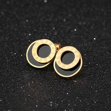 Load image into Gallery viewer, Simple and Fashion Plated Gold Roman Numerals Geometric Round Titanium Steel Stud Earrings - Glamorousky