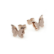 Load image into Gallery viewer, Fashion and Elegant Plated Rose Gold Frosted Butterfly Titanium Steel Stud Earrings - Glamorousky