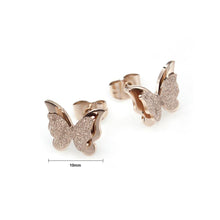Load image into Gallery viewer, Fashion and Elegant Plated Rose Gold Frosted Butterfly Titanium Steel Stud Earrings - Glamorousky