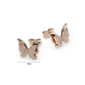 Fashion and Elegant Plated Rose Gold Frosted Butterfly Titanium Steel Stud Earrings - Glamorousky