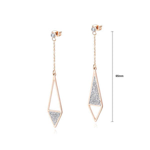 Simple and Fashion Plated Rose Gold Geometric Diamond Tassel Titanium Steel Earrings with Cubic Zircon - Glamorousky
