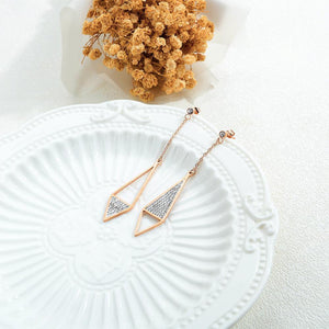 Simple and Fashion Plated Rose Gold Geometric Diamond Tassel Titanium Steel Earrings with Cubic Zircon - Glamorousky