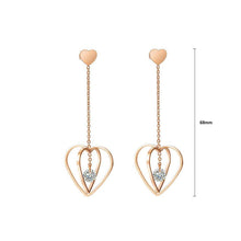 Load image into Gallery viewer, Fashion and Romantic Plated Rose Gold Titanium Steel Heart Tassel Earrings with Cubic Zircon - Glamorousky