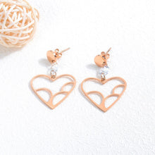 Load image into Gallery viewer, Romantic Sweet Plated Rose Gold Titanium Steel Hollow Heart Earrings with Cubic Zircon - Glamorousky