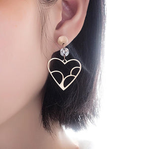 Romantic Sweet Plated Rose Gold Titanium Steel Hollow Heart Earrings with Cubic Zircon - Glamorousky