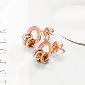 Fashion Classic Plated Rose Gold Titanium Steel Roman Numeral Geometric Circle Stud Earrings - Glamorousky