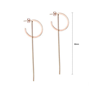 Simple and Fashion Plated Rose Gold Circle Tassel Titanium Steel Earrings - Glamorousky