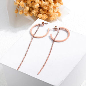Simple and Fashion Plated Rose Gold Circle Tassel Titanium Steel Earrings - Glamorousky