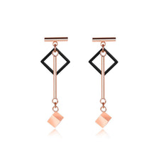Load image into Gallery viewer, Simple and Fashion Plated Rose Gold Titanium Steel Geometric Square Tassel Earrings - Glamorousky