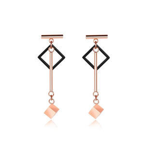 Simple and Fashion Plated Rose Gold Titanium Steel Geometric Square Tassel Earrings - Glamorousky