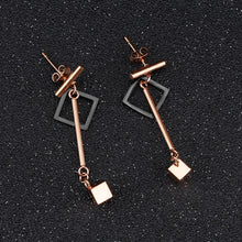 Load image into Gallery viewer, Simple and Fashion Plated Rose Gold Titanium Steel Geometric Square Tassel Earrings - Glamorousky
