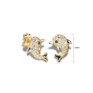 Fashion Cute Plated Gold Dolphin Stud Earrings with Cubic Zircon - Glamorousky