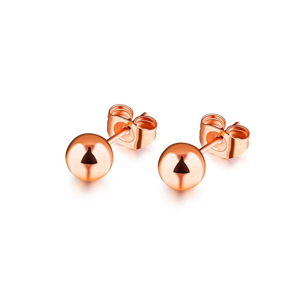Simple and Exquisite Plated Rose Gold Geometric Round Beads Titanium Steel Stud Earrings - Glamorousky