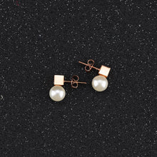 Load image into Gallery viewer, Elegant Temperament Plated Rose Gold Geometric Pearl Titanium Steel Stud Earrings - Glamorousky