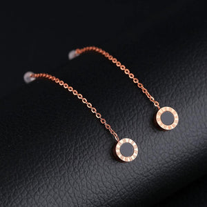 Fashion Simple Plated Rose Gold Roman Numerals Geometric Round Tassel Titanium Steel Earrings - Glamorousky