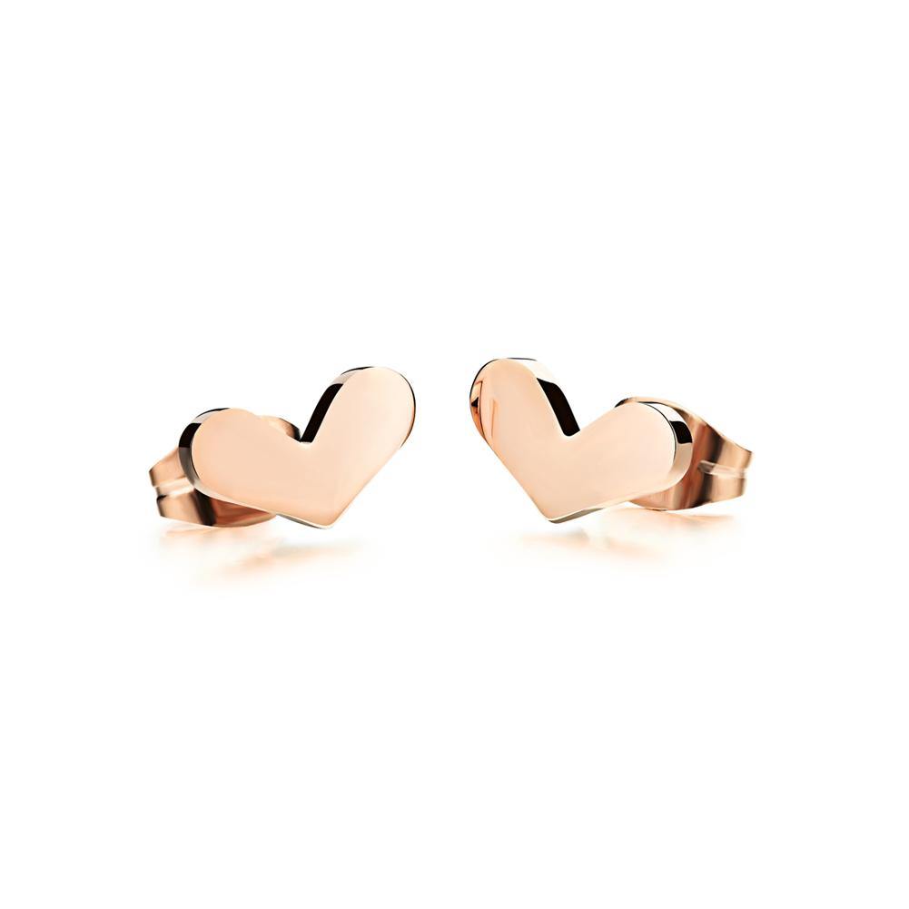 Romantic Delicate Plated Rose Gold Heart-shaped Titanium Steel Stud Earrings - Glamorousky