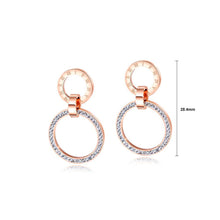 Load image into Gallery viewer, Simple and Fashion Plated Rose Gold Roman Numerals Geometric Hollow Round Titanium Steel Earrings with Cubic Zircon - Glamorousky