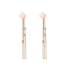 Load image into Gallery viewer, Simple and Fashion Plated Rose Gold Geometric Diamond Tassel Titanium Steel Earrings - Glamorousky