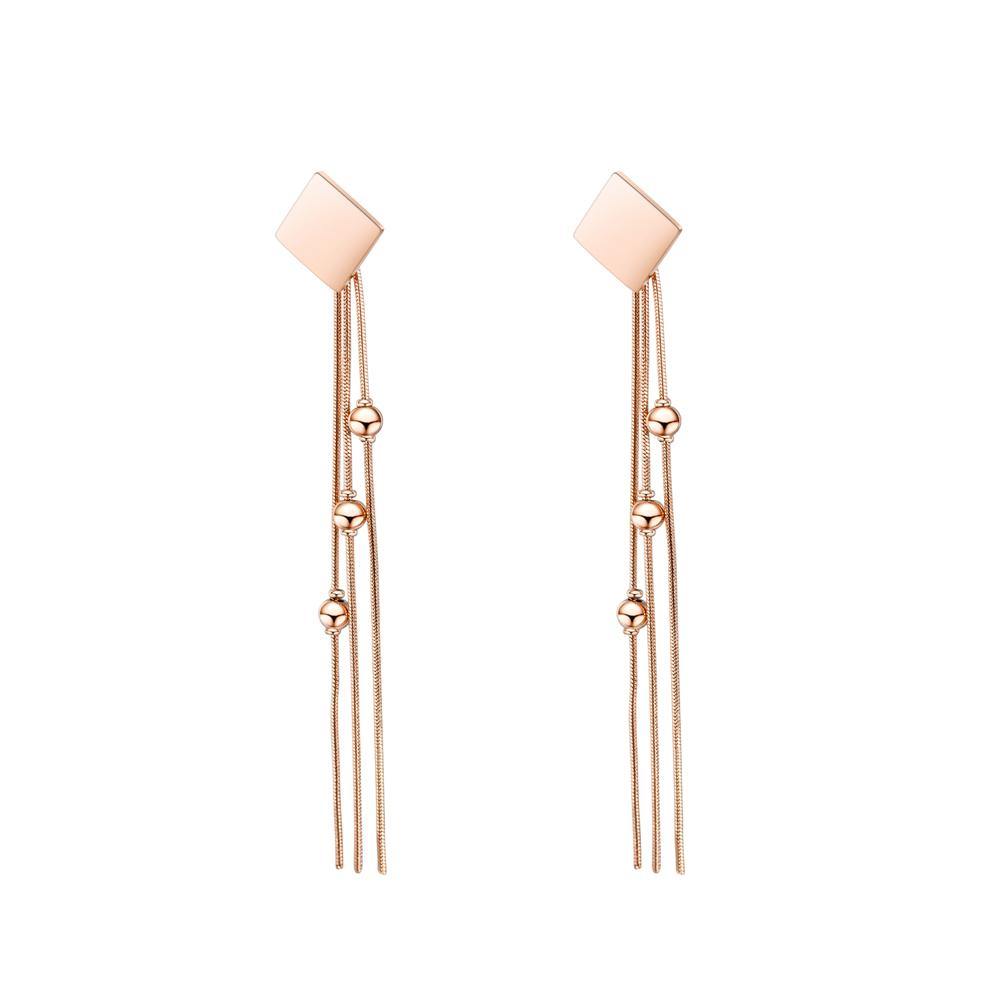 Simple and Fashion Plated Rose Gold Geometric Diamond Tassel Titanium Steel Earrings - Glamorousky
