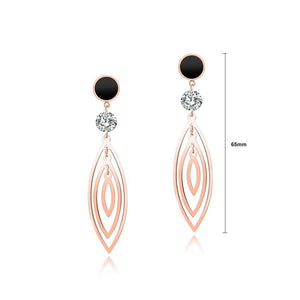 Simple Temperament Plated Rose Gold Geometric Hollow Olive-shaped Titanium Steel Earrings with Cubic Zircon - Glamorousky