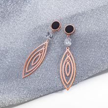 Load image into Gallery viewer, Simple Temperament Plated Rose Gold Geometric Hollow Olive-shaped Titanium Steel Earrings with Cubic Zircon - Glamorousky