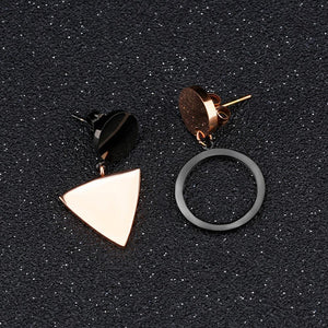 Fashion Simple Plated Rose Gold Geometric Round Triangle Asymmetric Earrings - Glamorousky