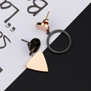 Fashion Simple Plated Rose Gold Geometric Round Triangle Asymmetric Earrings - Glamorousky
