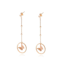 Load image into Gallery viewer, Elegant and Fashion Plated Rose Gold Butterfly Round Tassel Titanium Steel Earrings - Glamorousky