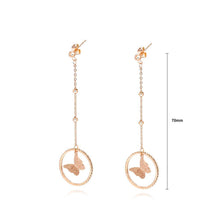 Load image into Gallery viewer, Elegant and Fashion Plated Rose Gold Butterfly Round Tassel Titanium Steel Earrings - Glamorousky