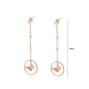 Elegant and Fashion Plated Rose Gold Butterfly Round Tassel Titanium Steel Earrings - Glamorousky