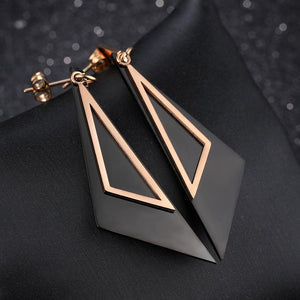Fashion Temperament Plated Rose Gold Black Geometric Triangle Titanium Steel Earrings - Glamorousky