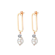 Load image into Gallery viewer, Fashion Simple Plated Rose Gold Geometric Pearl Titanium Steel Earrings - Glamorousky