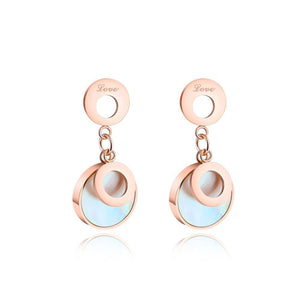 Simple and Fashion Plated Rose Gold Geometric Round Mother-of-pearl Titanium Steel Earrings - Glamorousky
