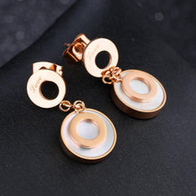 Load image into Gallery viewer, Simple and Fashion Plated Rose Gold Geometric Round Mother-of-pearl Titanium Steel Earrings - Glamorousky