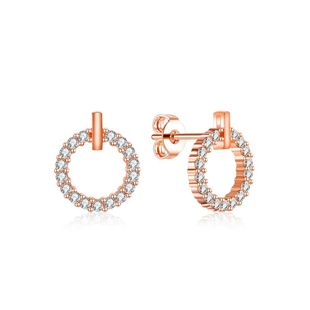 Simple and Fashion Plated Rose Gold Geometric Hollow Round Earrings with Cubic Zircon - Glamorousky