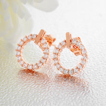 Load image into Gallery viewer, Simple and Fashion Plated Rose Gold Geometric Hollow Round Earrings with Cubic Zircon - Glamorousky