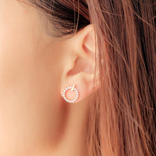 Load image into Gallery viewer, Simple and Fashion Plated Rose Gold Geometric Hollow Round Earrings with Cubic Zircon - Glamorousky