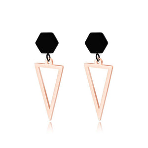 Simple and Fashion Plated Rose Gold Geometric Titanium Steel Earrings - Glamorousky