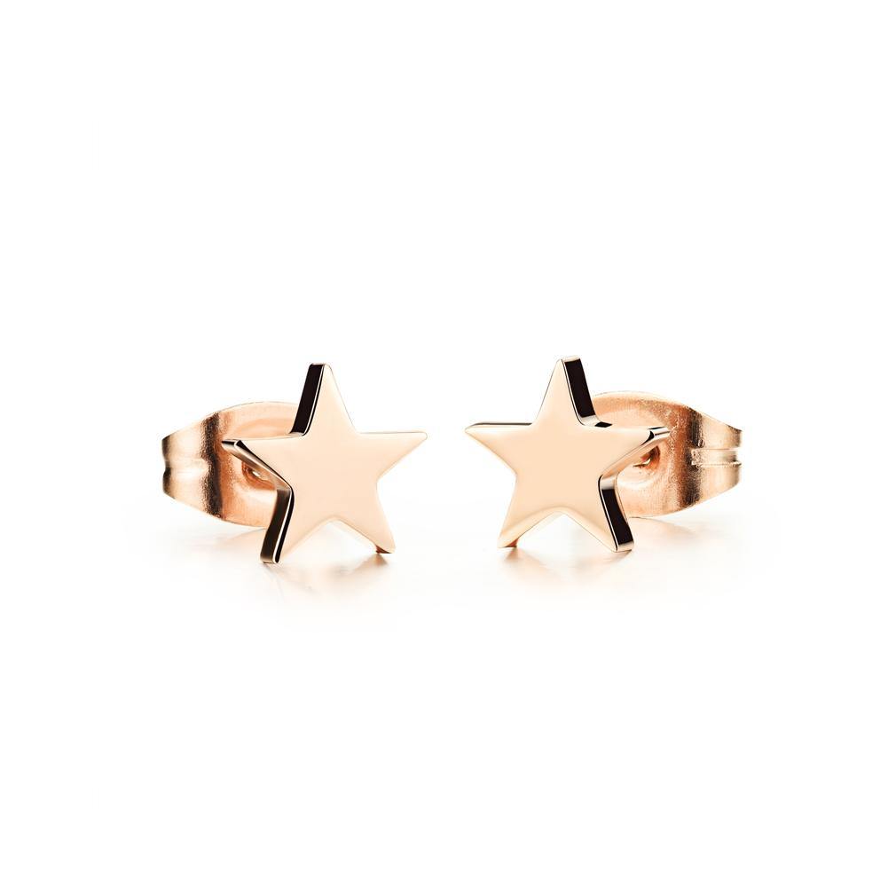 Simple and Fashion Plated Rose Gold Star Titanium Steel Stud Earrings - Glamorousky